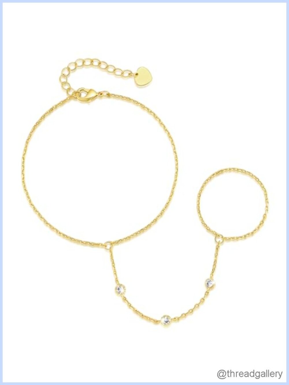 14K Gold Plated Hand Chain Bracelet with Cubic Zirconia Adjustable Chain